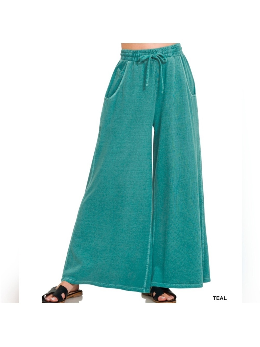 Zenana Outfitters Teal Wide-Leg Drawstring Pants